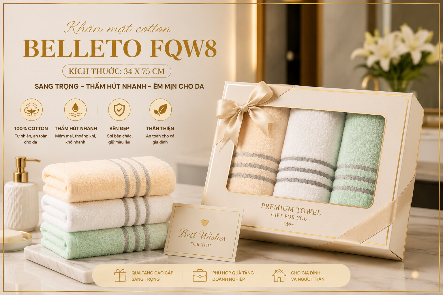 Khăn mặt Belleto Cotton FQW8 34x74cm 75g