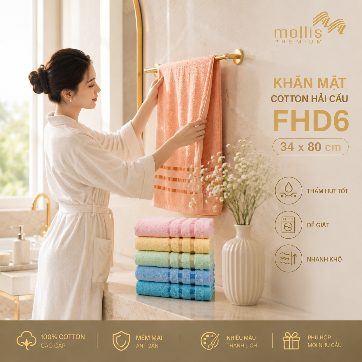 Khăn mặt Hải Cẩu Cotton FHD6 34x80cm 84g