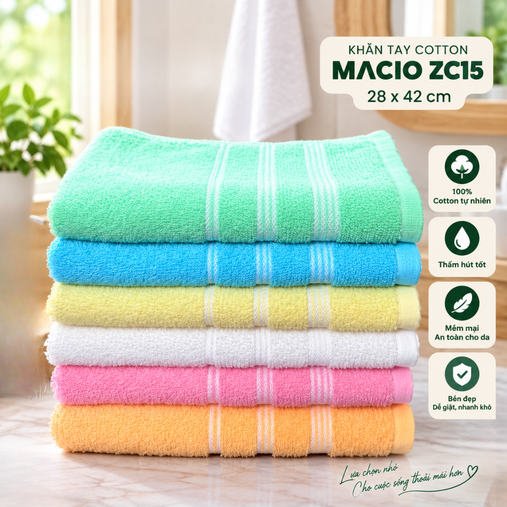  Set 10 khăn tay cotton Macio 28x42cm 35g