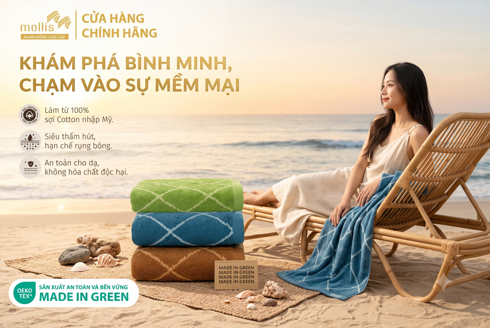 Khăn tắm Cotton mollis BM8Z 50x100cm 200g