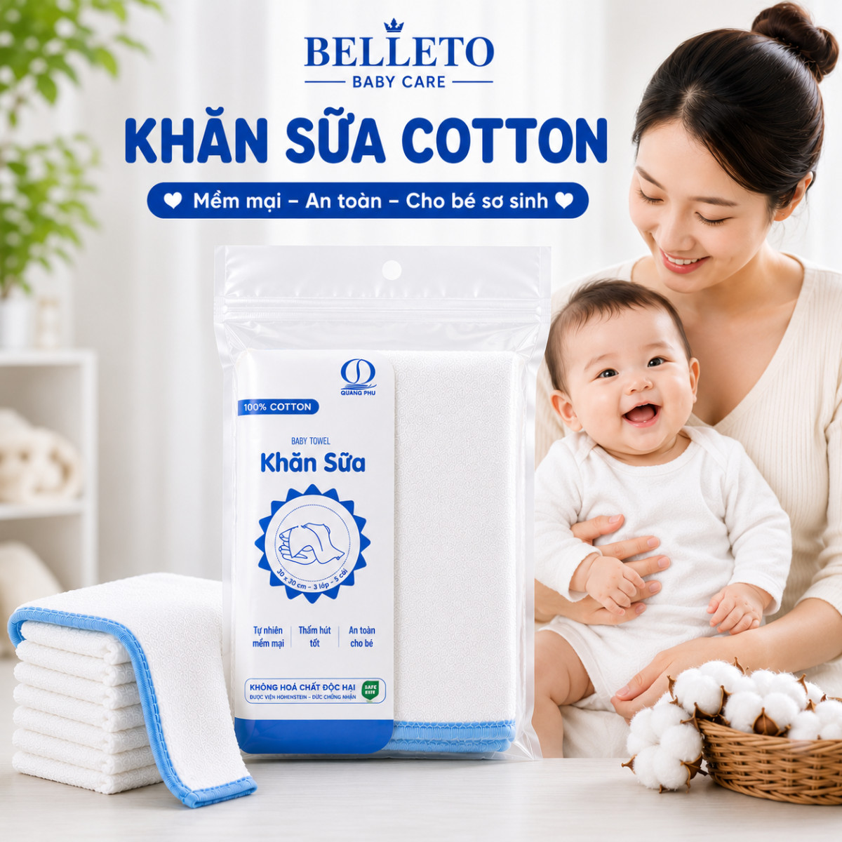 Khăn Cotton Belleto PJ96 30x30cm 12g 100% cotton cao cấp.