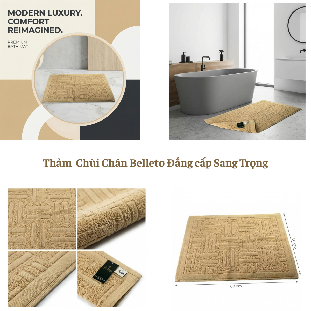 Thảm Cotton BELLETO M825 chống trượt dùng cho phòng tắm và cửa ra vào