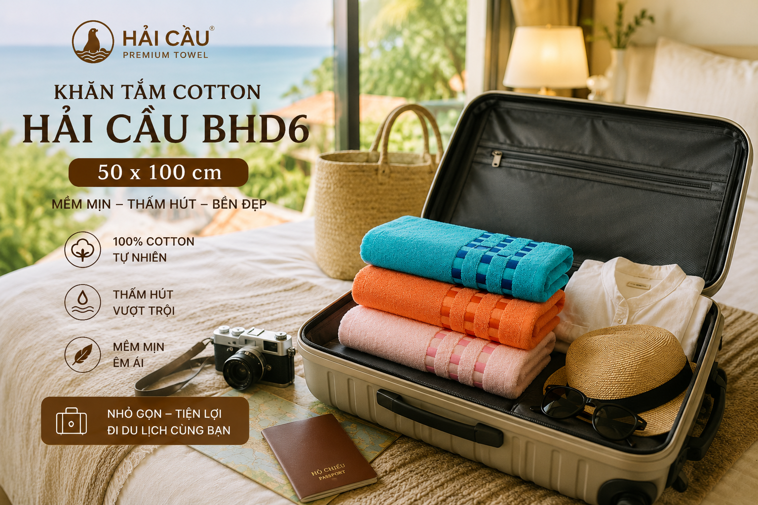 COMBO 3 KHĂN TẮM HẢI CẨU BHD7 60x120cm 215g