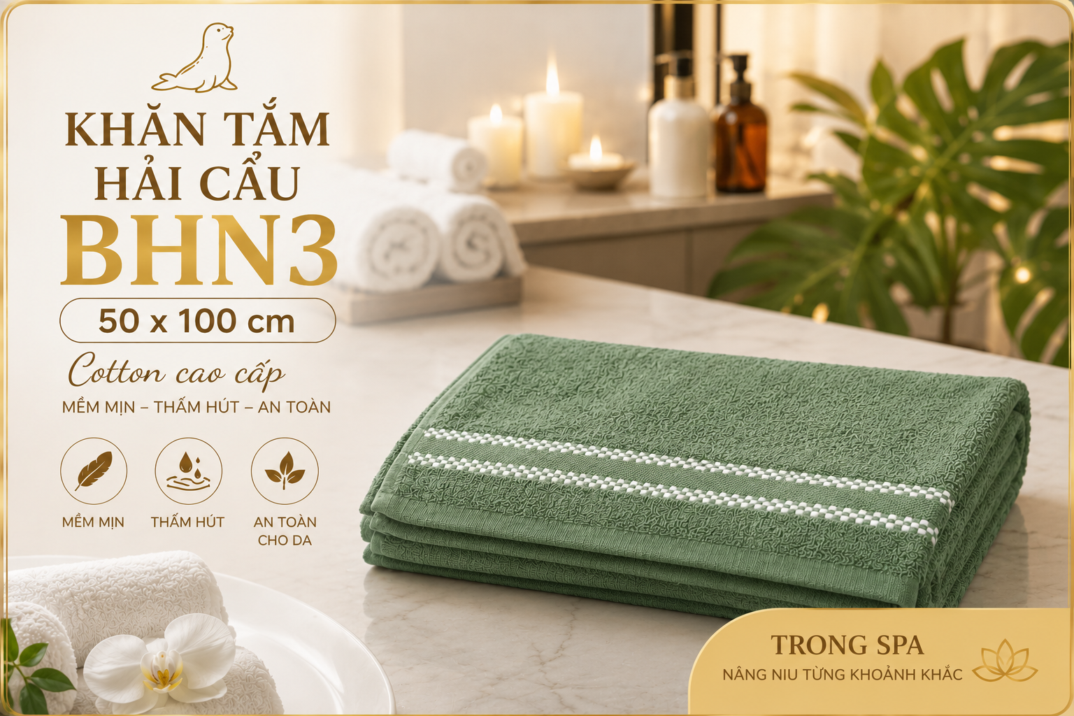 Khăn Tắm Hải Cẩu Cotton BHN3 50x100cm 150g mềm mịn