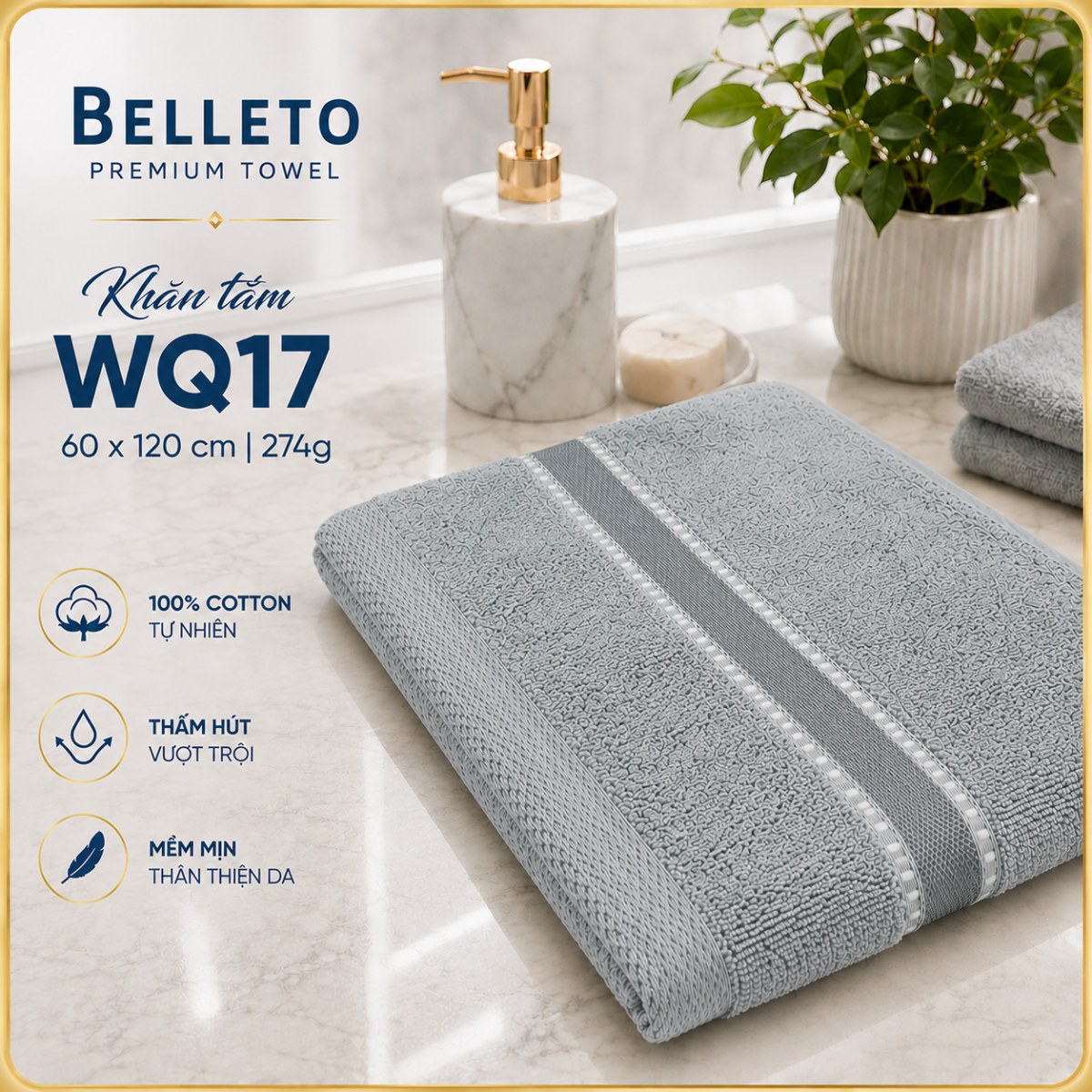 Khăn tắm Belleto cotton WQ17 60 X 118 cm 274g
