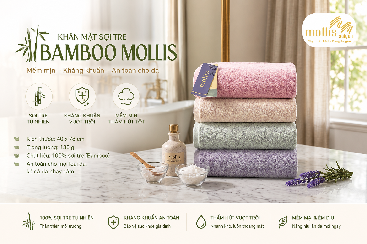 Khăn mặt sợi tre Bamboo FMBM Mollis