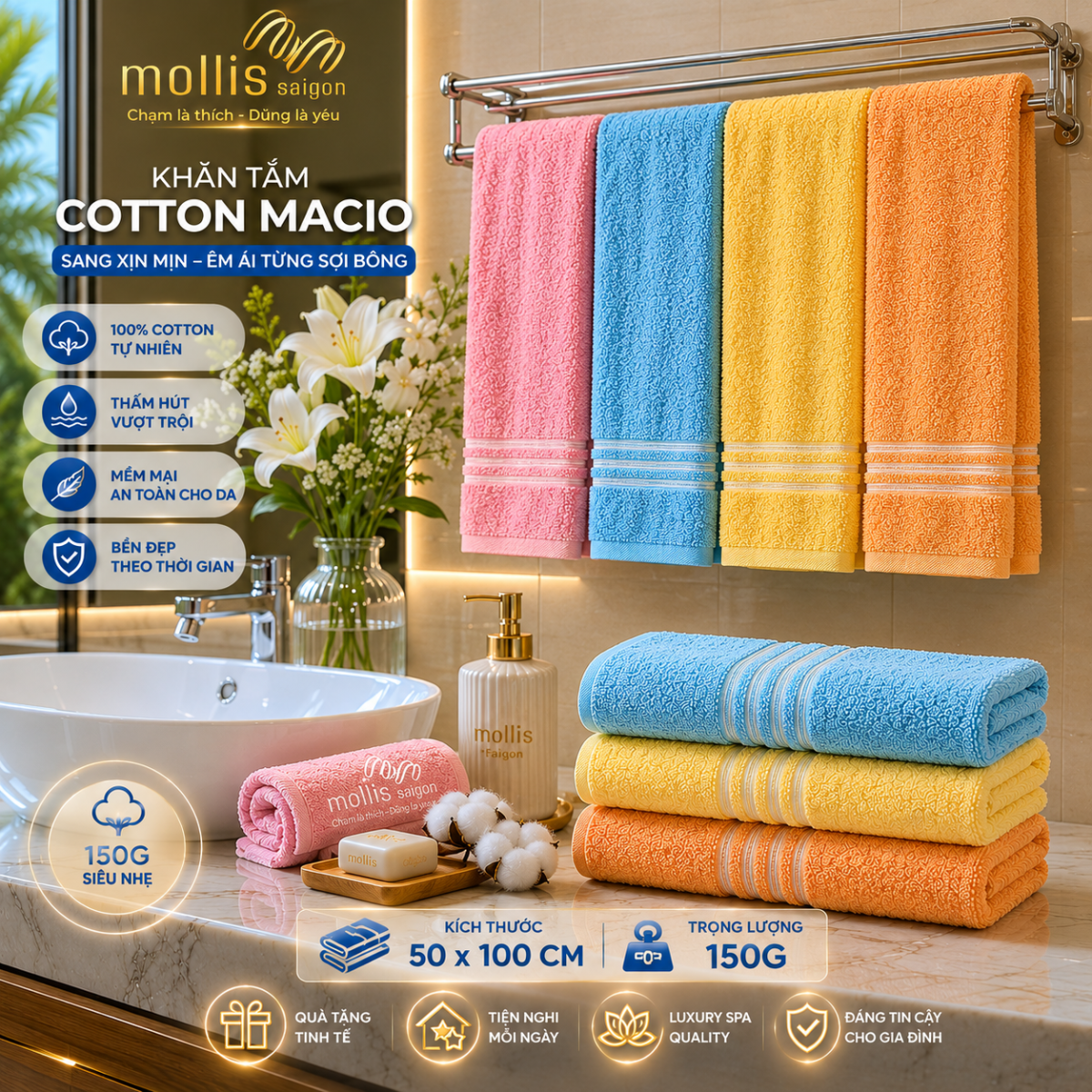khăn tắm cotton macio 50 x100 cm