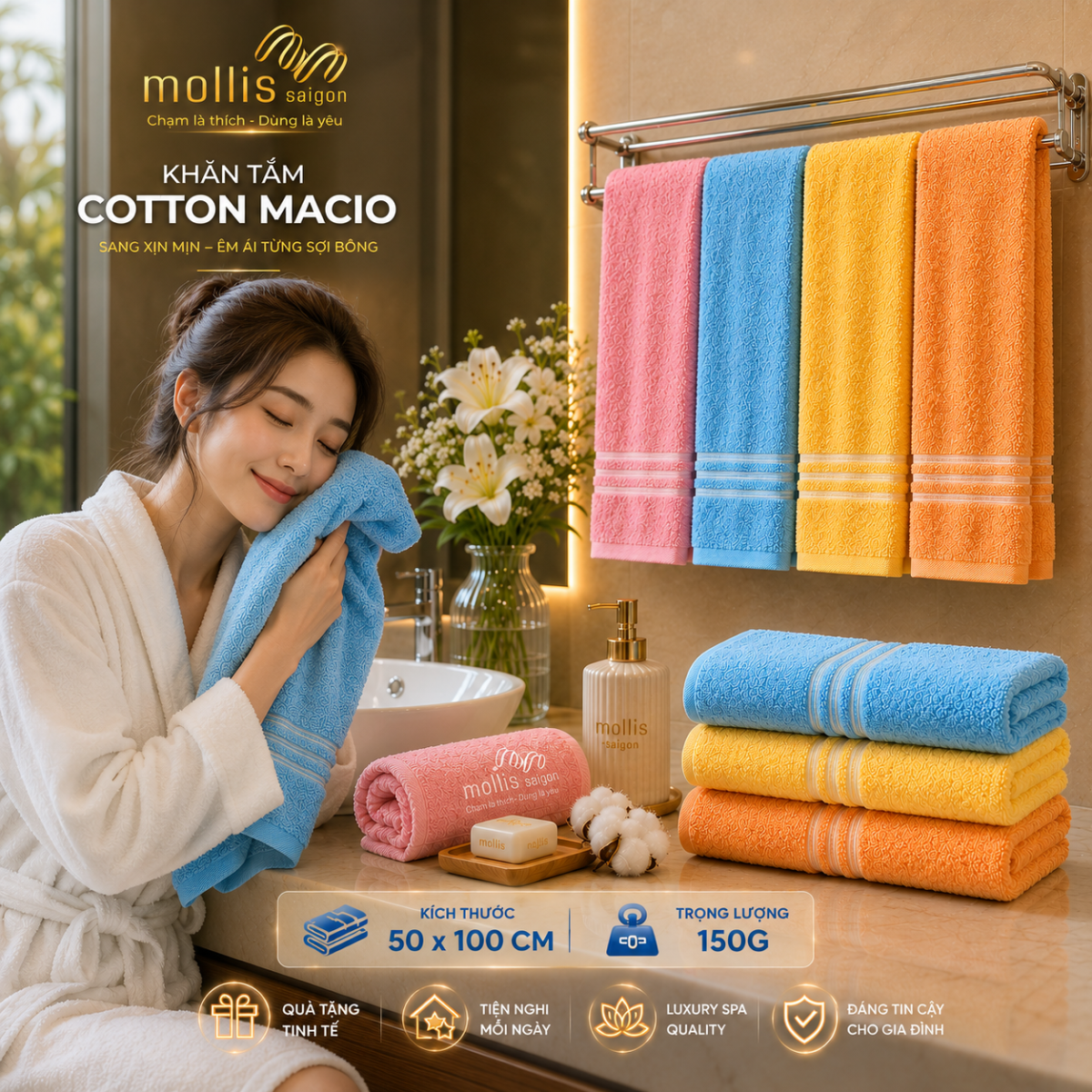 Khăn tắm Cotton Macio XC15 50x100cm 150g
