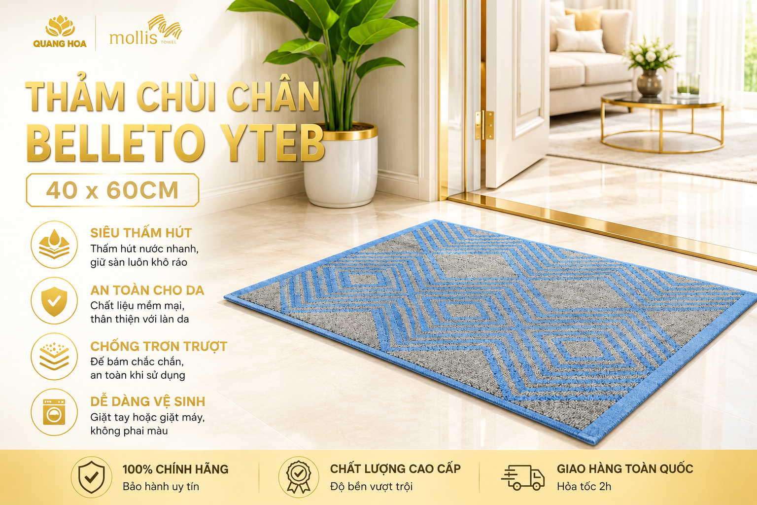 Thảm chùi chân Belleto YT 40x60cm