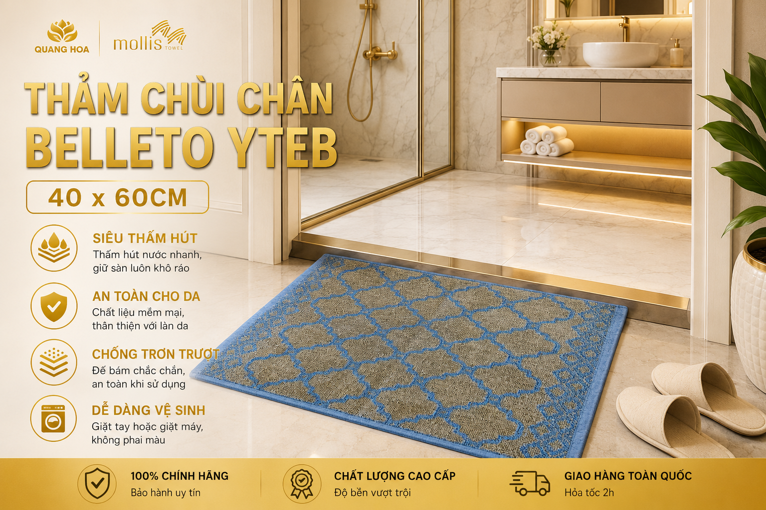 Thảm chùi chân Belleto YT 40x60cm TRONG PHONG TẮM