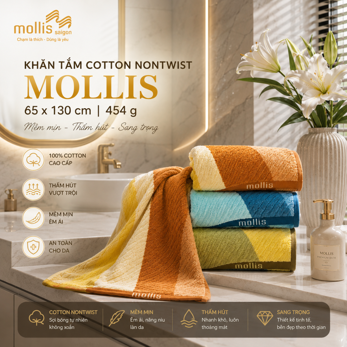khăn tắm cao cấp mollis BMN1 mềm min thấm hút