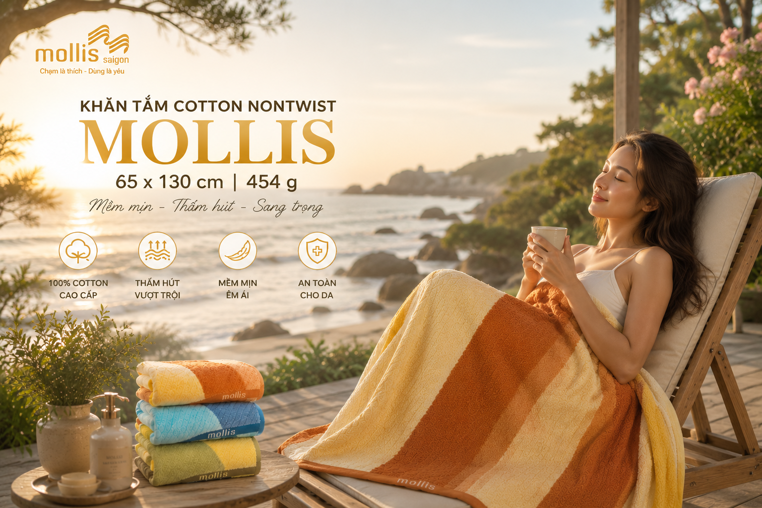 khăn tắm mollis cao cấp kích thướt lớn 