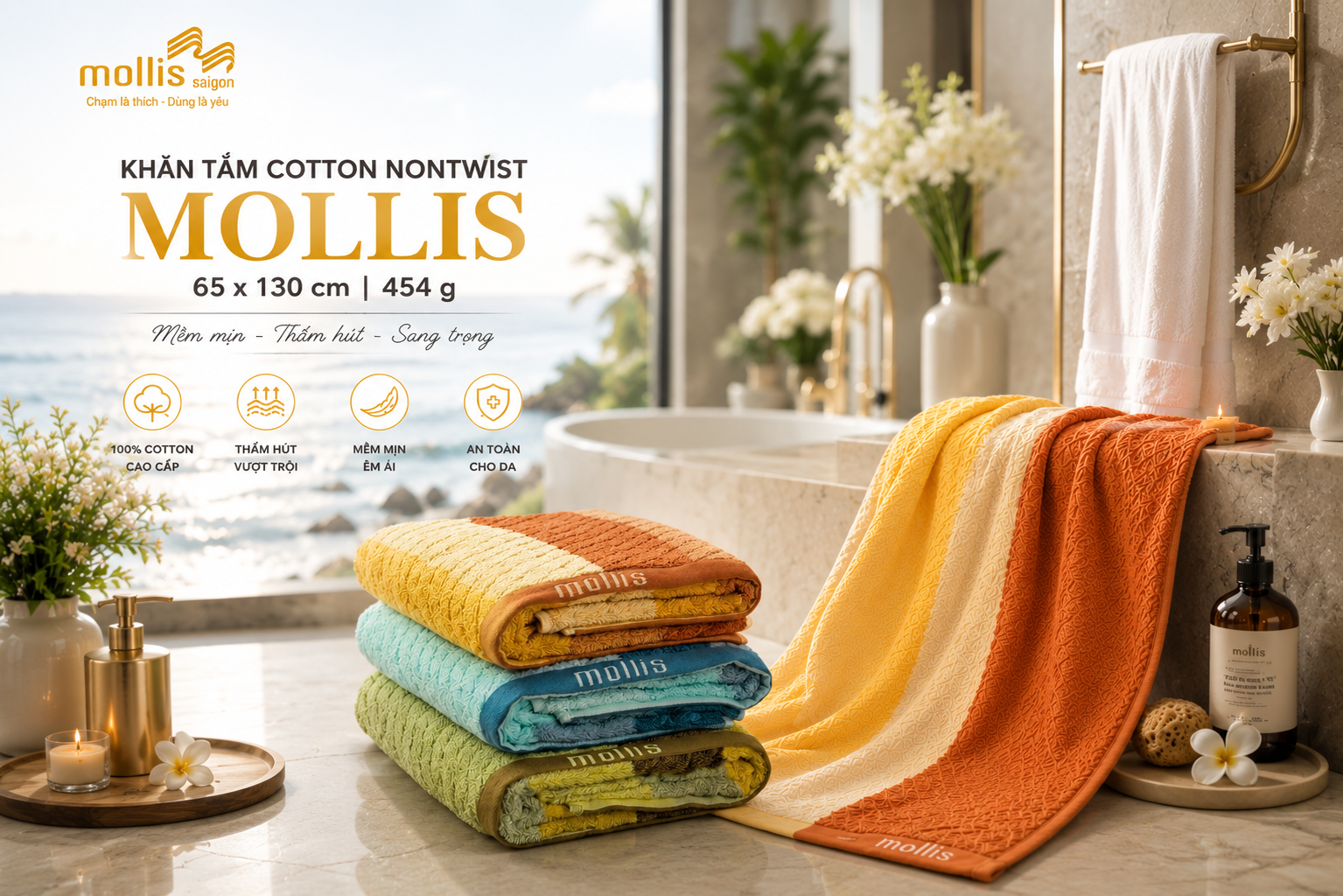  khăn tắm Mollis Nontwist BMN1 thấm hút