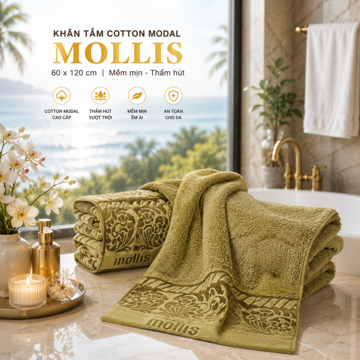 Khăn tắm Mollis Modal BMR5 nhiều màu cao cấp cho phòng tắm gia đình