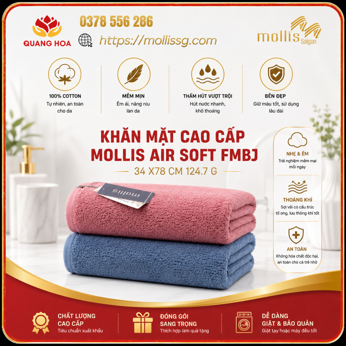 khăn mặt cotton cao cấp chính hãng