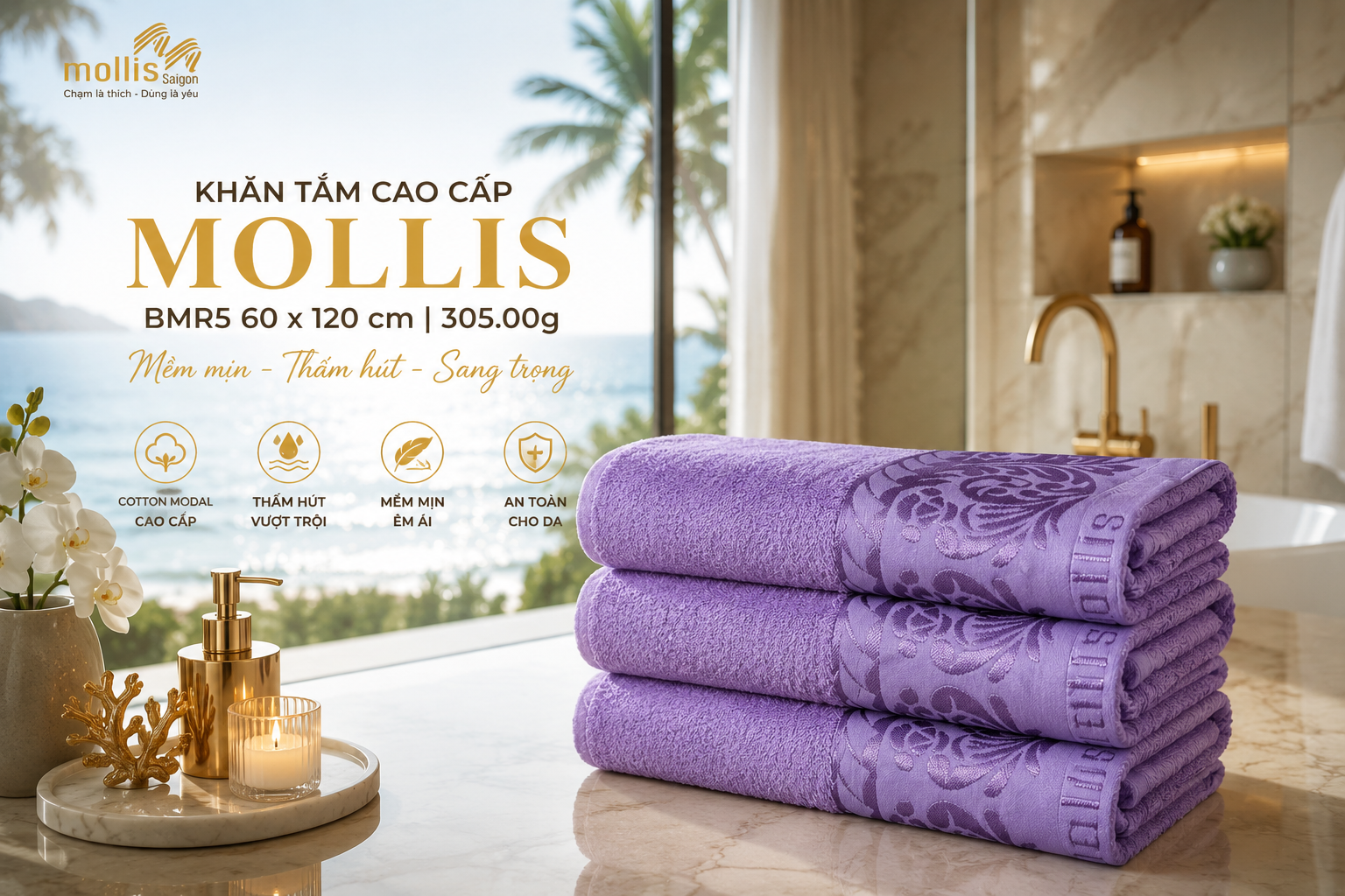 khăn tắm mollis cao cấp BMR5 an toàn cho da
