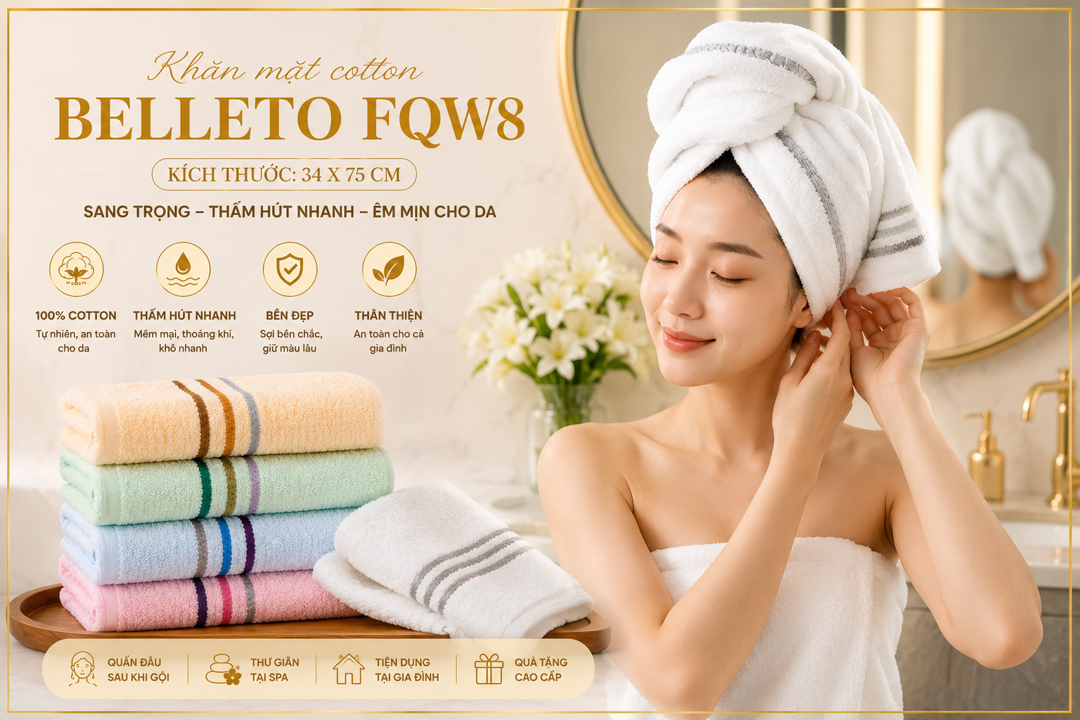  Khăn mặt Cotton Belleto FQW8 34x75cm
