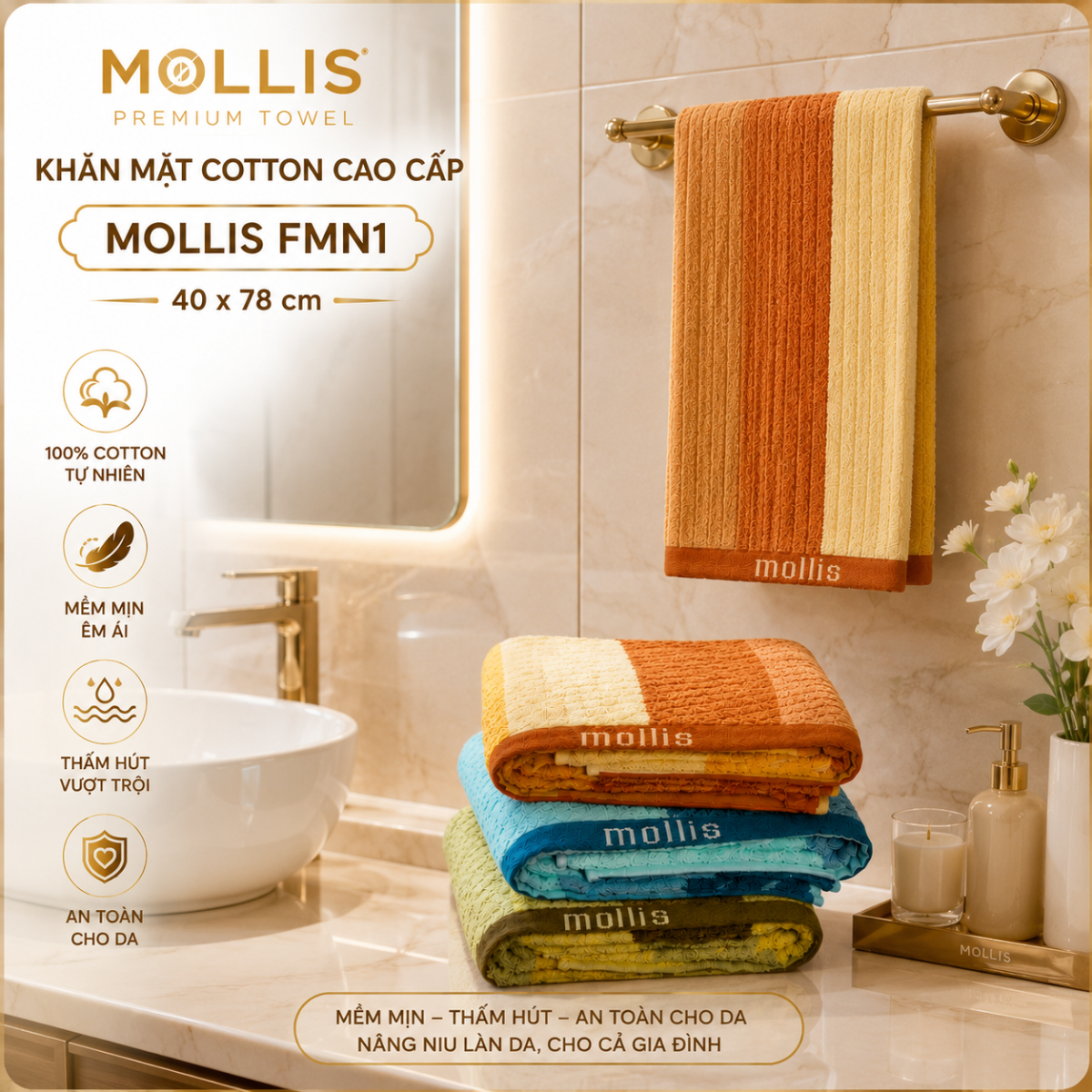 ​  Khăn mặt Mollis Nontwist FMN1 40x78cm 144g  ​
