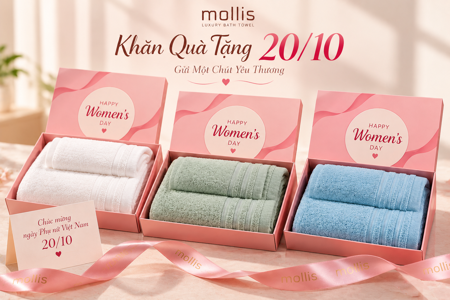 Khăn quà tặng 20/10 Mollis cao cấp, tinh tế và ý nghĩa