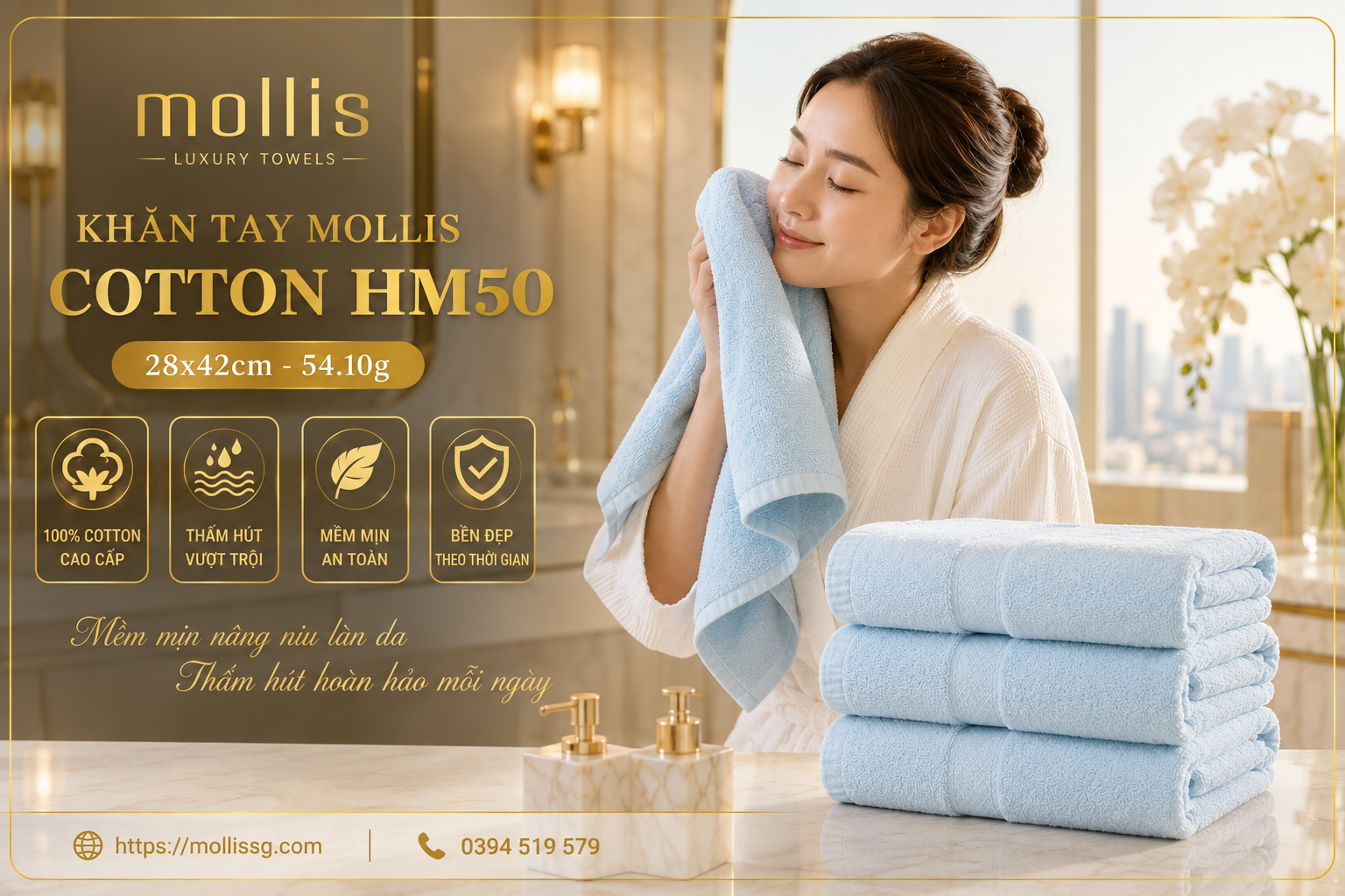khăn tắm mollis cotton thấm hút Mịn Dày