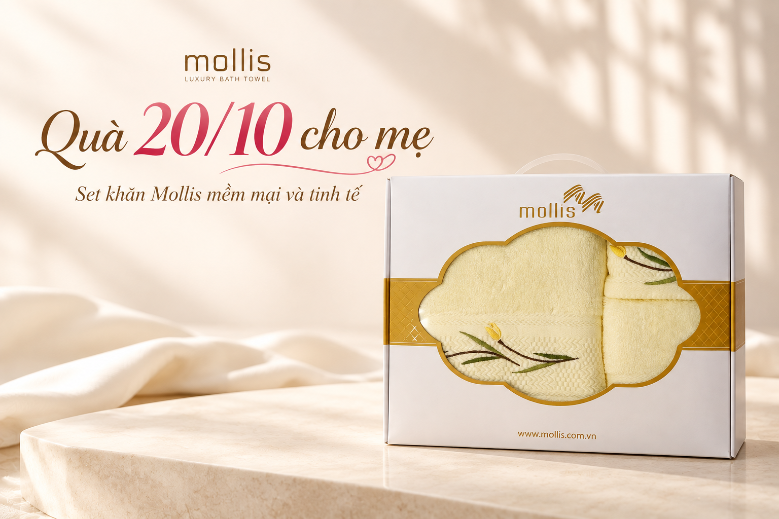  Quà 20/10 cho mẹ với set khăn Mollis mềm mại và tinh tế