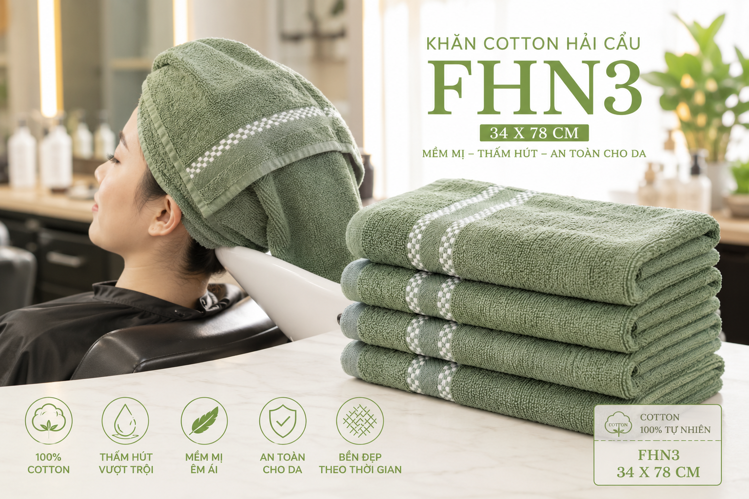 Khăn Mặt Cotton Hải Cẩu FHN3 sử dụng trong spa