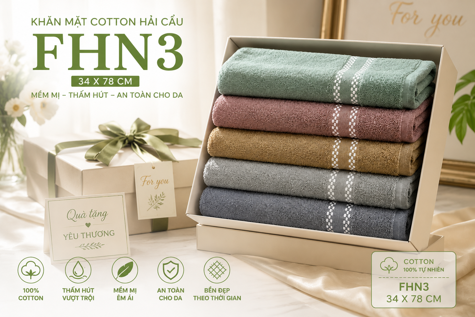 Khăn Mặt Cotton Hải Cẩu FHN3 làm quà tặng