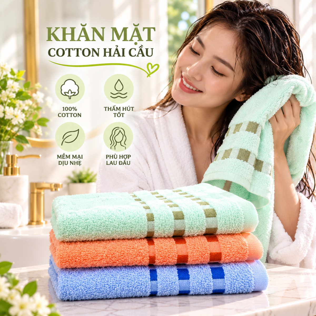 khăn mặt cotton Hải Cẩu mềm mịn sử dụng hằng ngày