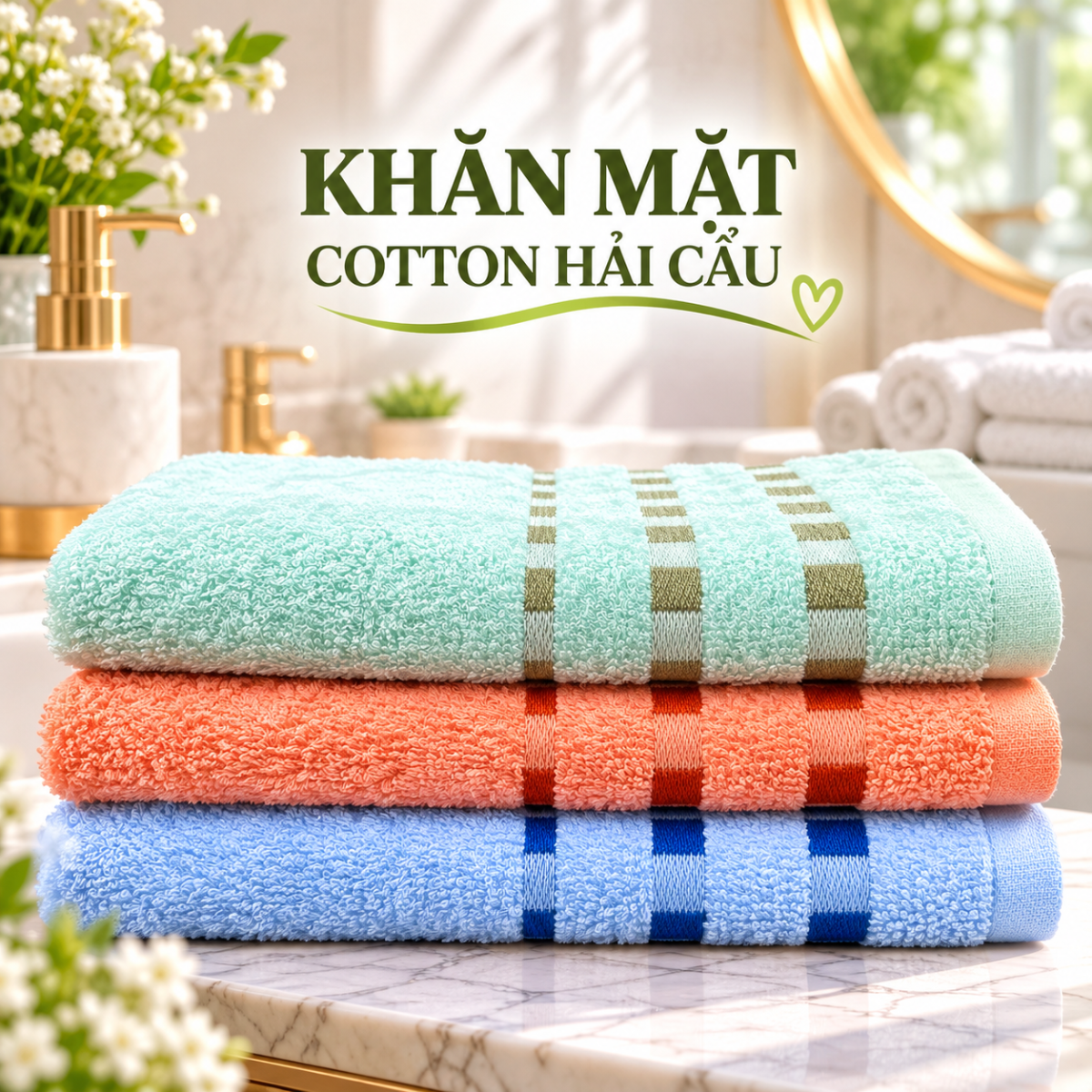 Combo 3 khăn mặt cotton Hải Cẩu FHD6 34x80cm