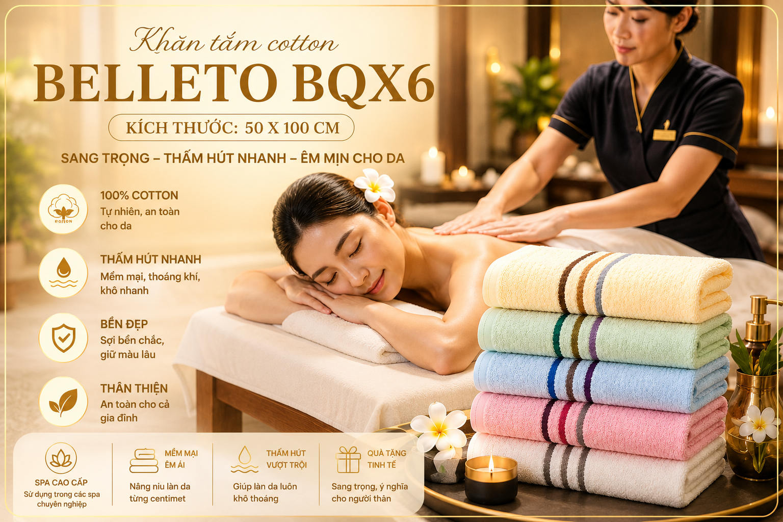 Khăn tắm Belleto Cotton BQX6 50x98cm 147g
