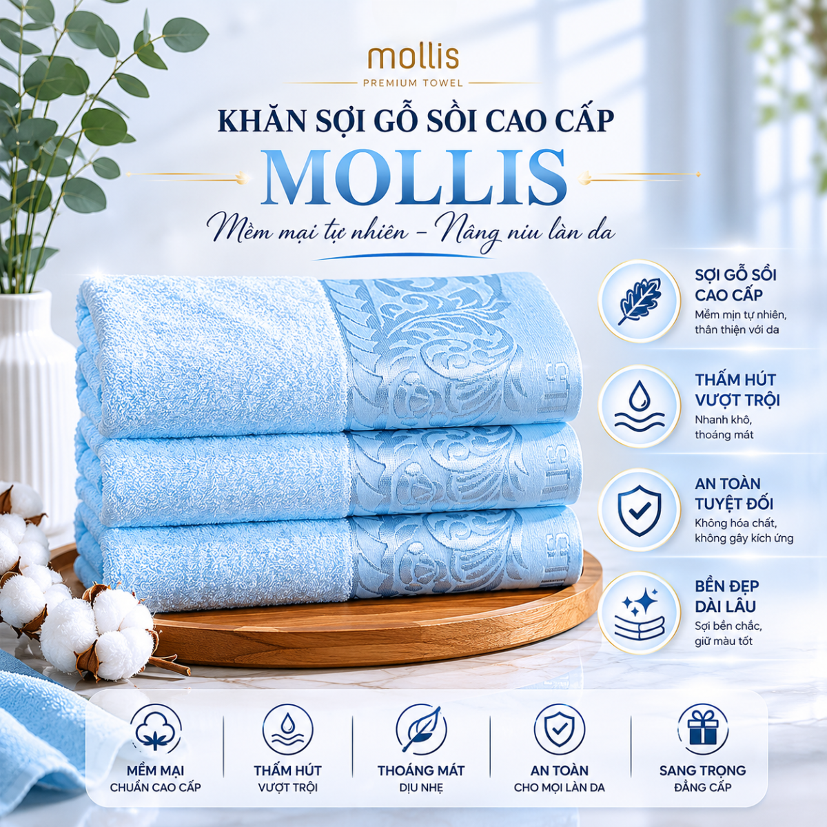 Khăn quà tặng Mollis sợi Modal FMR5 34x80cm