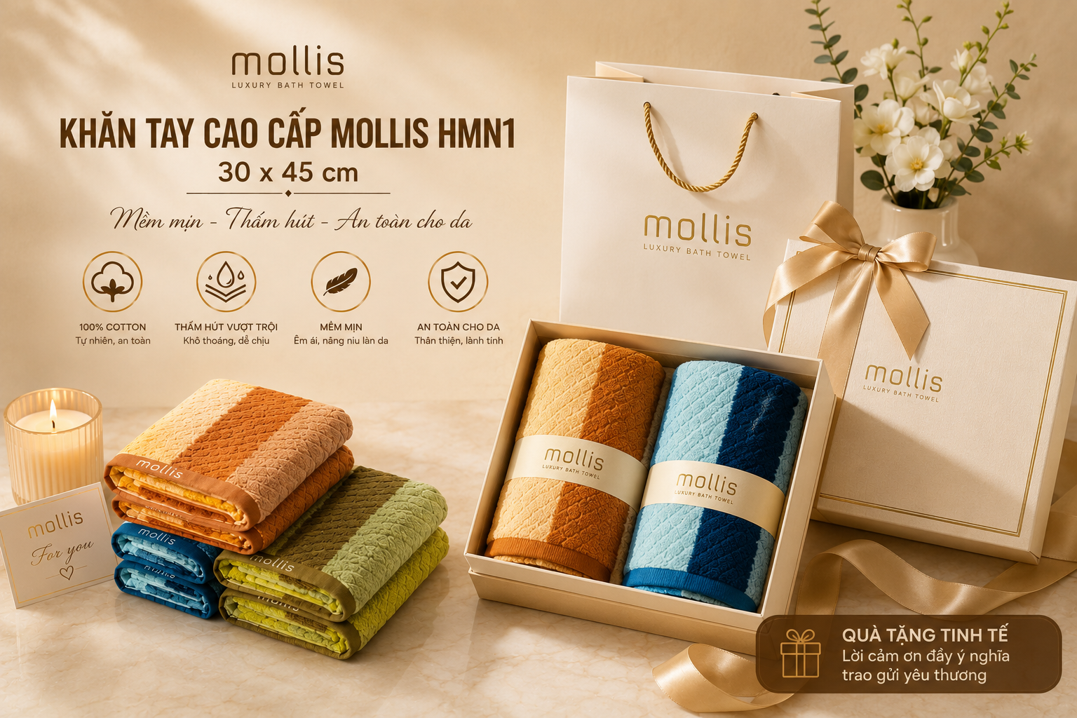 Khăn mặt MN1 34x50cm chất liệu cotton mềm mịn an toàn cho da