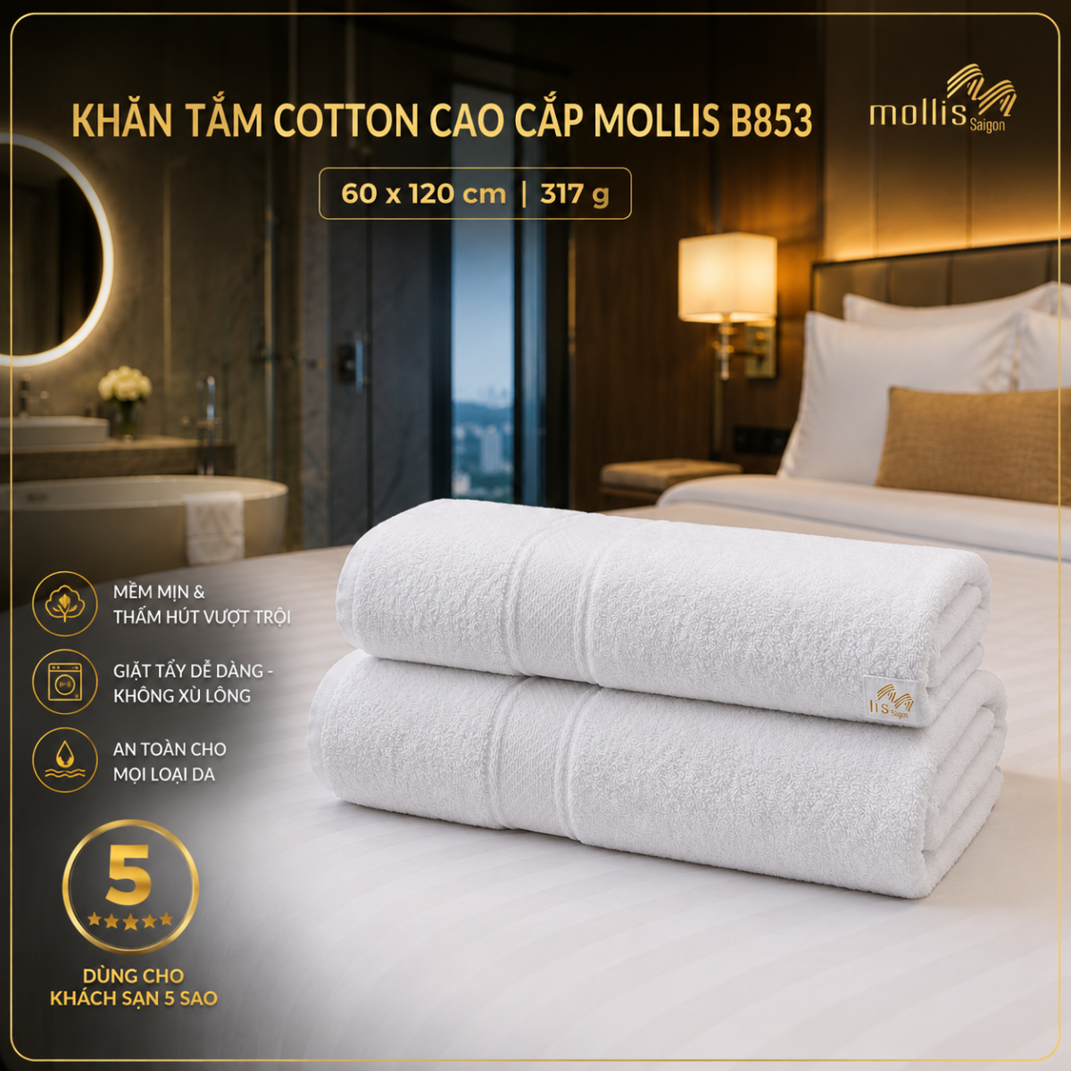 Khăn tắm Mollis Cotton B853 60x120cm mềm mại