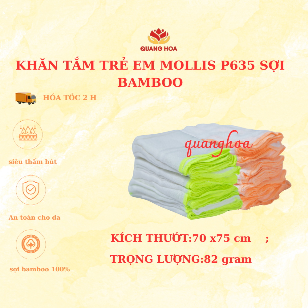 Khăn Mollis sợi tre (bamboo) kháng khuẩn chi tiet