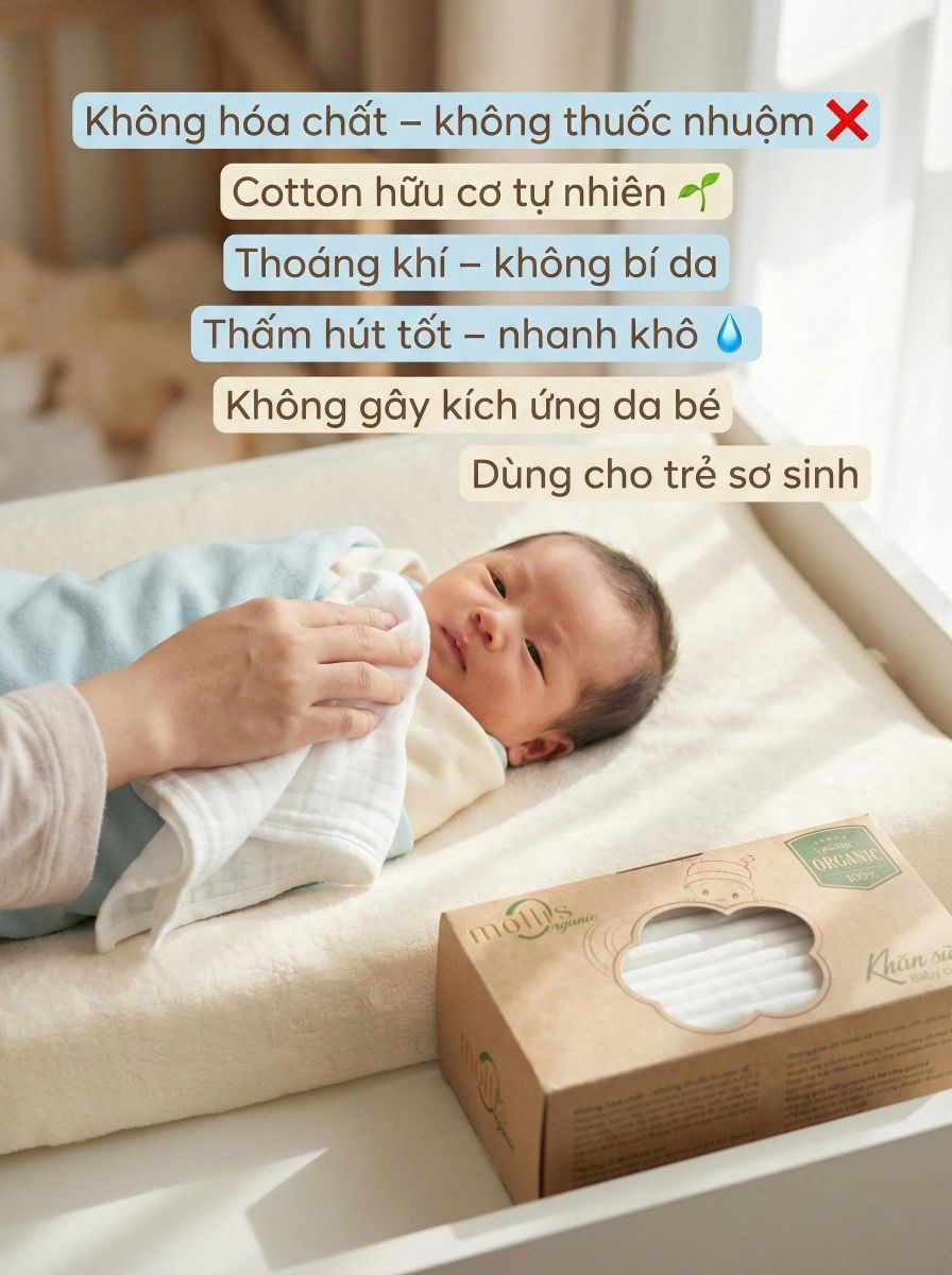 Khăn tắm Mollis organic cho da nhạy cảm