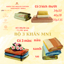 Bộ 3 khăn BMN1 FMN1 HMN1 cotton nontwits cao cấp mollis