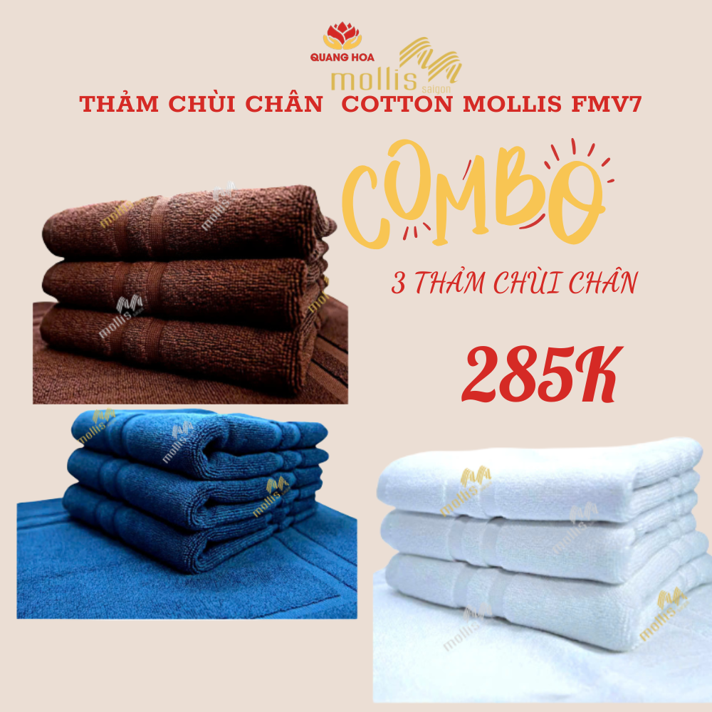 combo 3 thảm chùi chân  cotton mollis FMV7--40 x 62 cm 245g