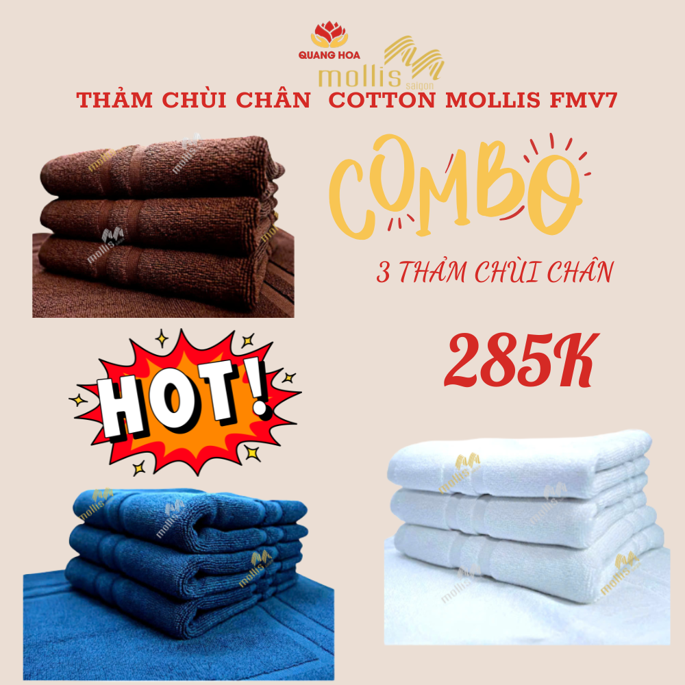 (Mới) Combo 3 thảm chùi chân COTTON MOLLIS  FMV7 40x65 245g