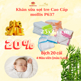 Khăn sữa sợi tre P637 25x25 cm 9.75 gram(bịch 20 cái)
