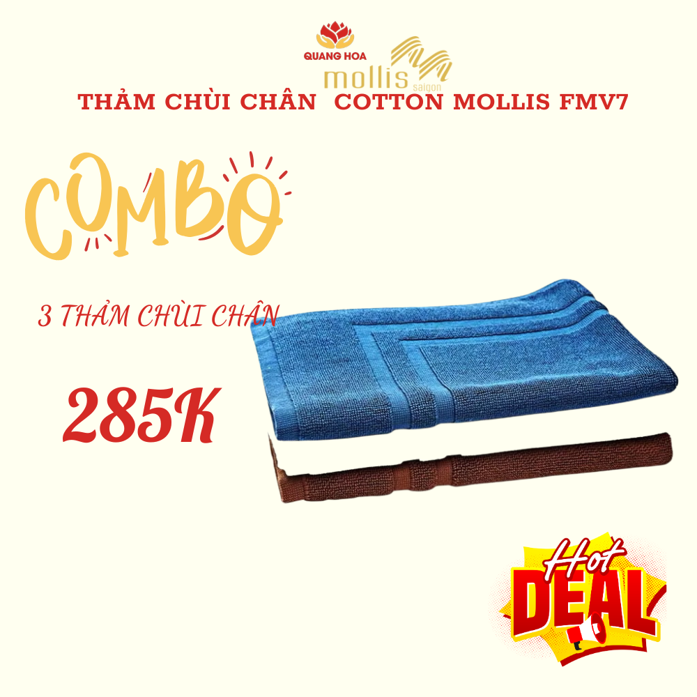 com bo 3 thảm chùi chân cotton mollis fmv7 40 x62 cm 245 g