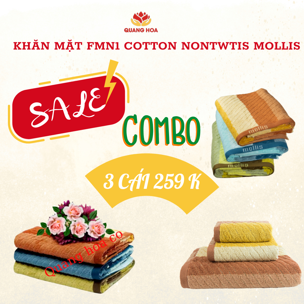  COM BO GIÁ SỐC  3 khăn mặt FMN1 kích thướt 40x78 cm CHỈ 259K