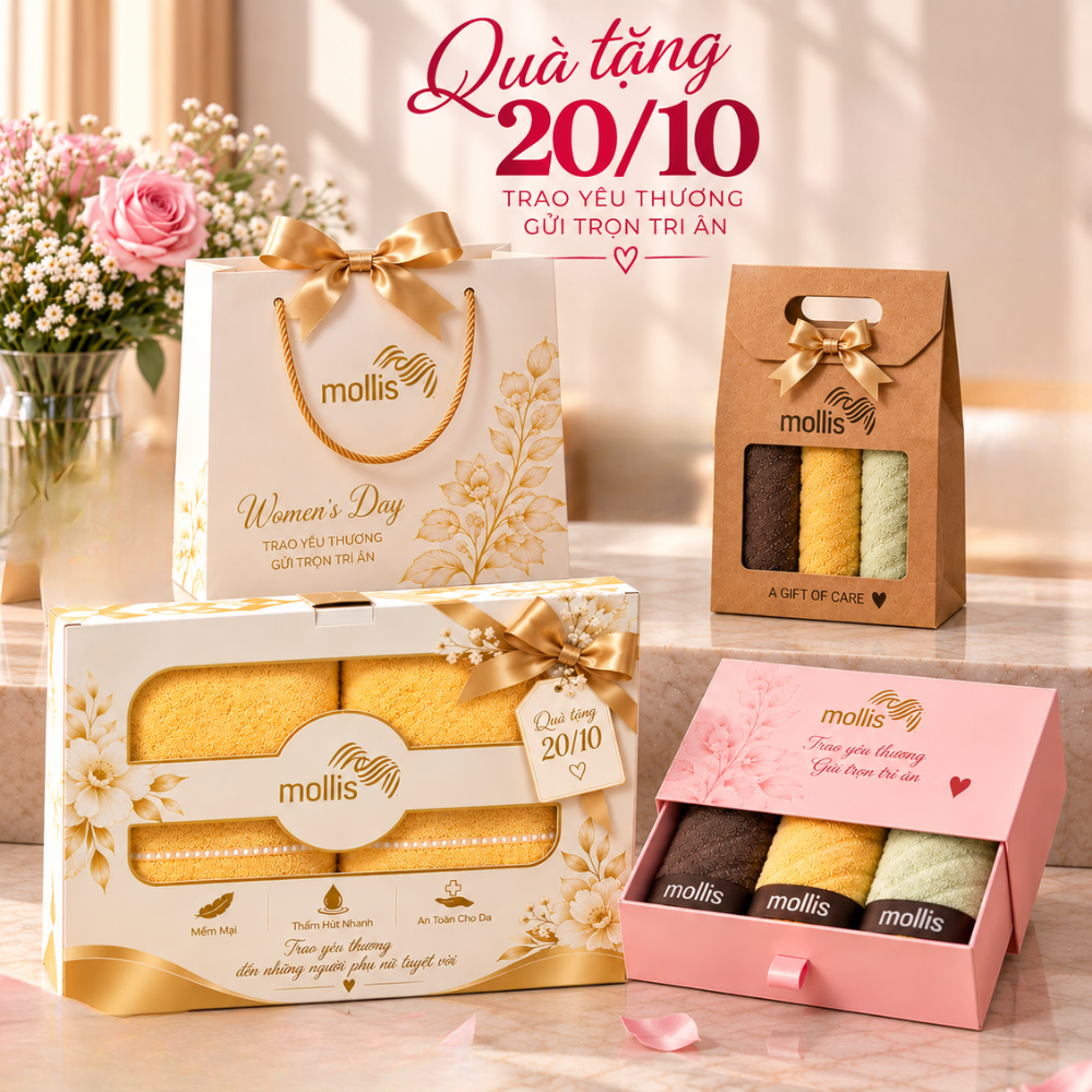  Khăn quà tặng 20/10 cao cấp – Khăn Mollis Tinh Tế, Ý Nghĩa