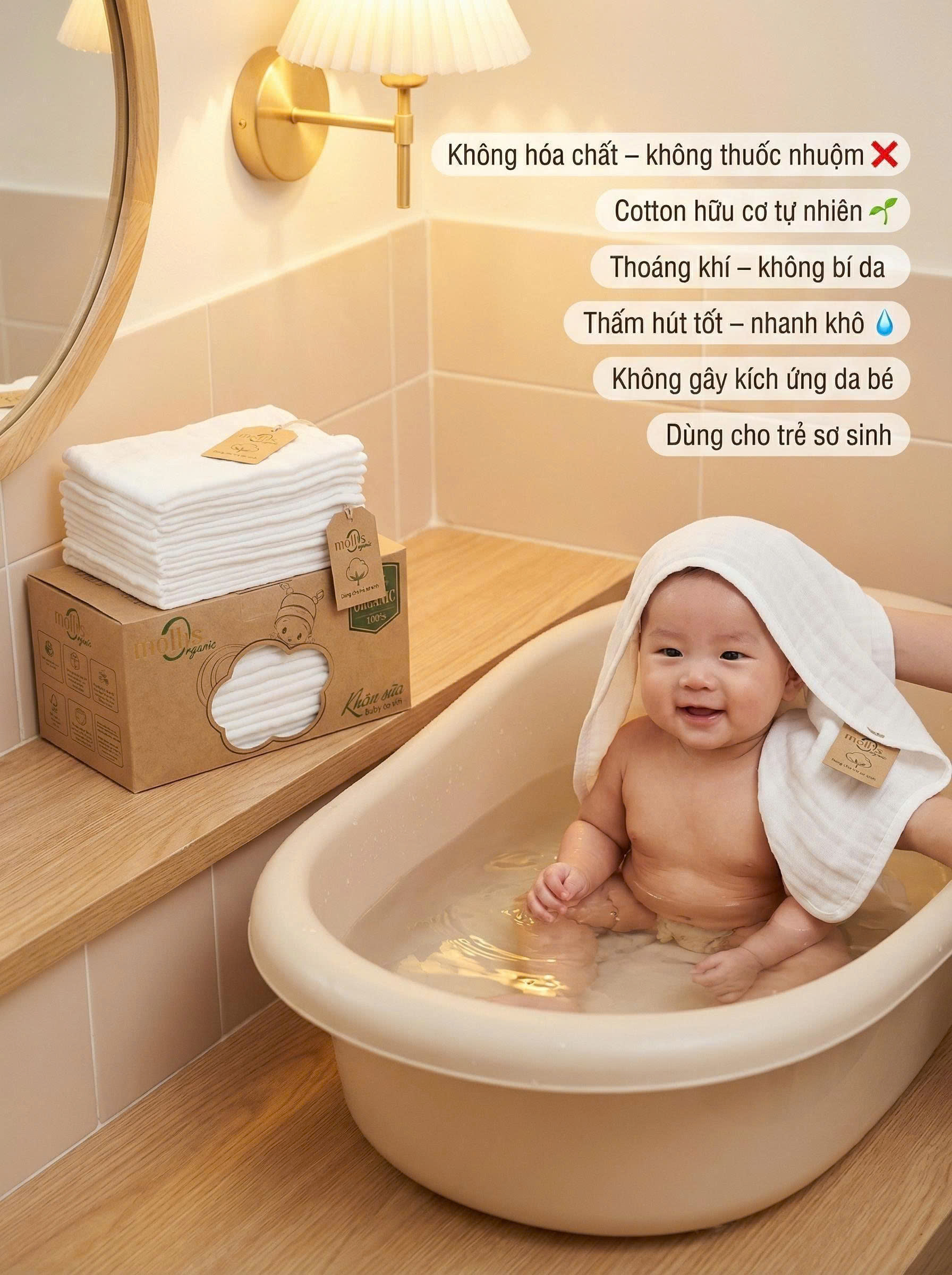 Khăn tắm Mollis organic cho da nhạy cảm